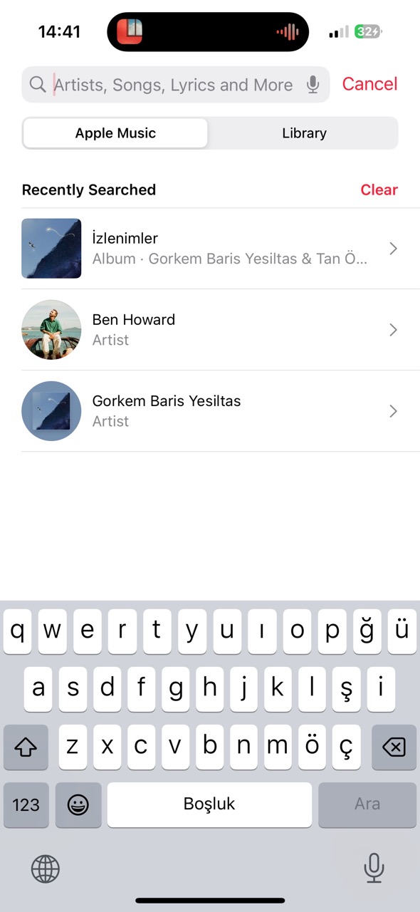 Screenshot ot the Apple Music app search screen